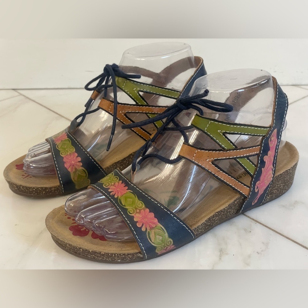 L’Artiste Springstep Lomo Navy, euro 38 or US 7-7.5, multicolor leather sandals